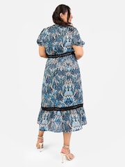 Puff Sleeve Tiered Hem Midi Dress With Frills - Image 2 of 4