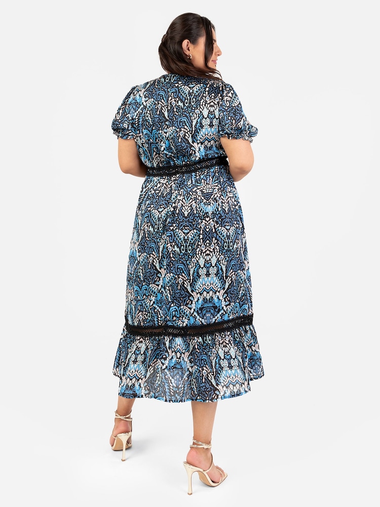Puff Sleeve Tiered Hem Midi Dress With Frills - Image 2 of 4