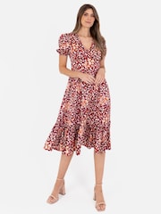 Pink - Lovedrobe Midikleid mit Puffärmeln und Stufensaum - Bild 1 von 5