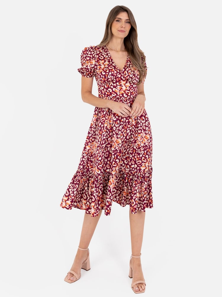 Pink - Lovedrobe Midikleid mit Puffärmeln und Stufensaum - Bild 1 von 5
