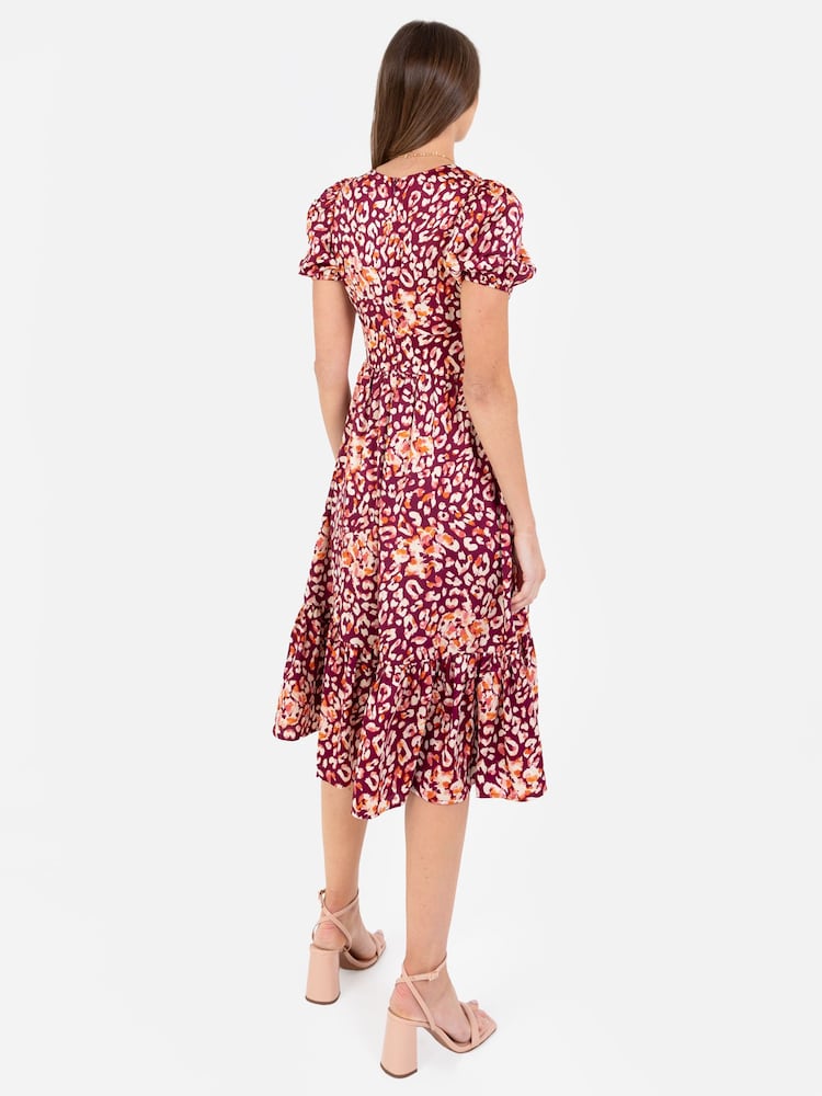 Pink - Lovedrobe Midikleid mit Puffärmeln und Stufensaum - Bild 2 von 5