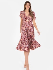 Pink - Lovedrobe Midikleid mit Puffärmeln und Stufensaum - Bild 3 von 5