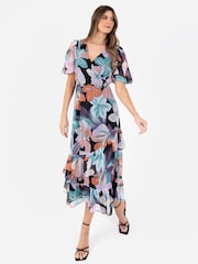 Lovedrobe Cream Faux Wrap Midaxi Dress With Ruffle Hem - Image 1 of 6