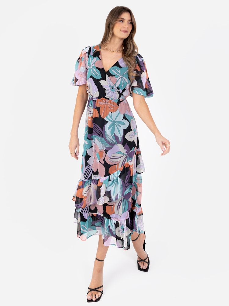 Lovedrobe Cream Faux Wrap Midaxi Dress With Ruffle Hem - Image 1 of 6 Lovedrobe Cream Faux Wrap Midaxi Dress With Ruffle Hem - Image 1 of 6