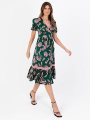 Lovedrobe Tiered Hem Puff Sleeve Midi Dress - Image 1 of 5