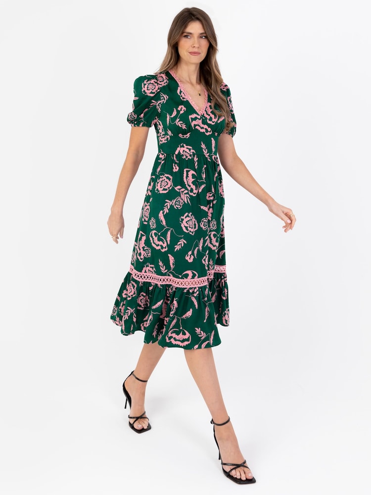 Lovedrobe Tiered Hem Puff Sleeve Midi Dress - Image 1 of 5 Lovedrobe Tiered Hem Puff Sleeve Midi Dress - Image 1 of 5