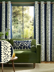 Orla Kiely Space Blue Sycamore Stripe Eyelet Curtains - Image 1 of 4