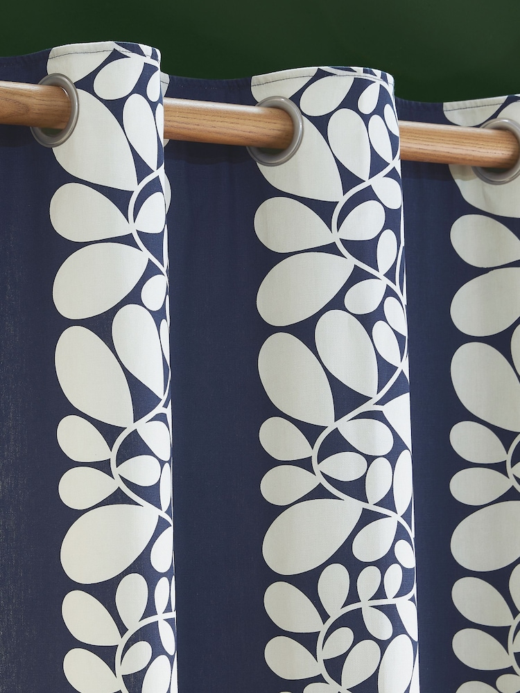 Orla Kiely Space Blue Sycamore Stripe Eyelet Curtains - Image 3 of 4