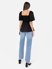 Lovedrobe Cream Smocked Bodice Square Neck Peplum Hem Top With Puff Sleeve - Image 4 of 4