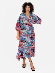 Lovedrobe Wrap Kimono Dress With Ruffled High Low Hem - Image 3 of 5