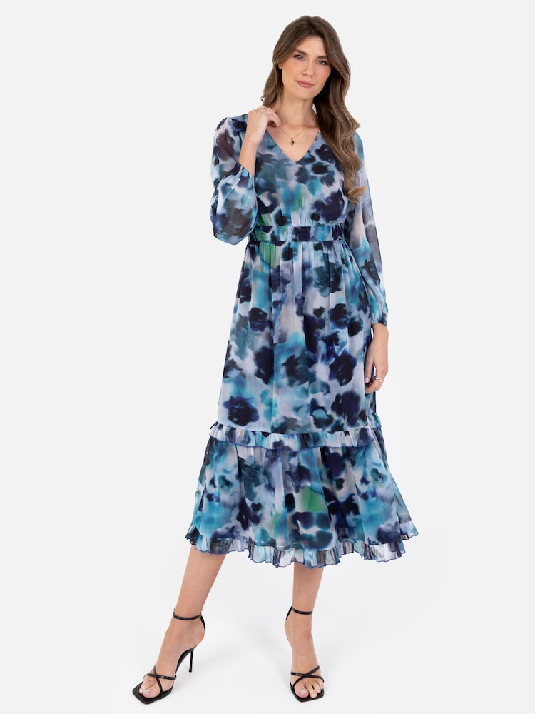 Lovedrobe Blue Ruffle Detail Balloon Sleeve Midaxi Dress - Image 1 of 5