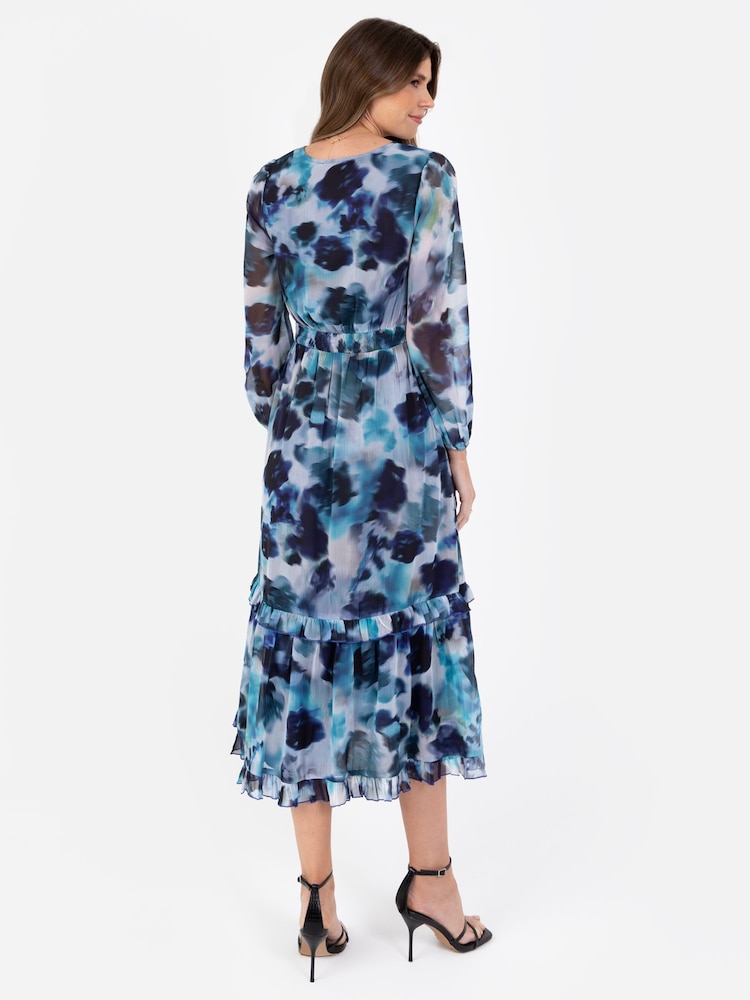 Lovedrobe Blue Ruffle Detail Balloon Sleeve Midaxi Dress - Image 2 of 5