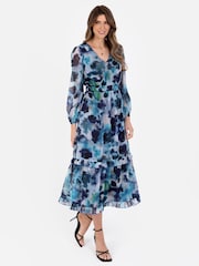 Lovedrobe Blue Ruffle Detail Balloon Sleeve Midaxi Dress - Image 3 of 5