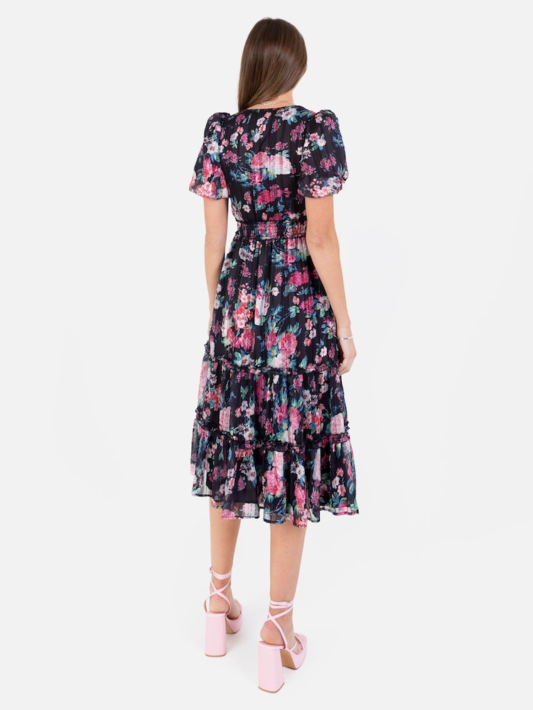 Lovedrobe Shirring Waist Puff Sleeve Midi Dress - Image 2 of 5 Lovedrobe Shirring Waist Puff Sleeve Midi Dress - Image 2 of 5