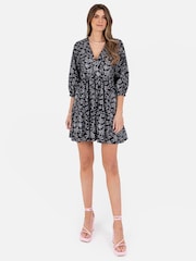 Lovedrobe Puff Sleeve Wrap Front Smock Black Dress - Image 1 of 5