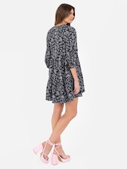 Lovedrobe Puff Sleeve Wrap Front Smock Black Dress - Image 2 of 5