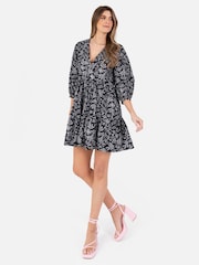 Lovedrobe Puff Sleeve Wrap Front Smock Black Dress - Image 3 of 5