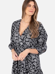 Lovedrobe Puff Sleeve Wrap Front Smock Black Dress - Image 4 of 5