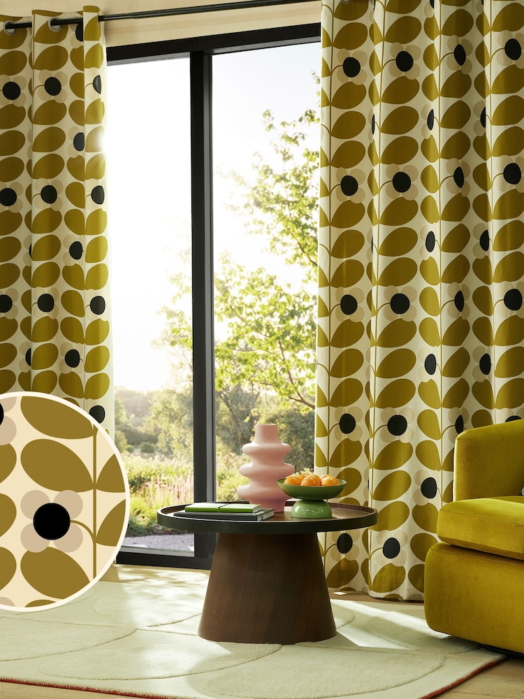 Cortinas con ojales y diseño de flores y tallos de Orla Kiely - Imagen 1 de 4
