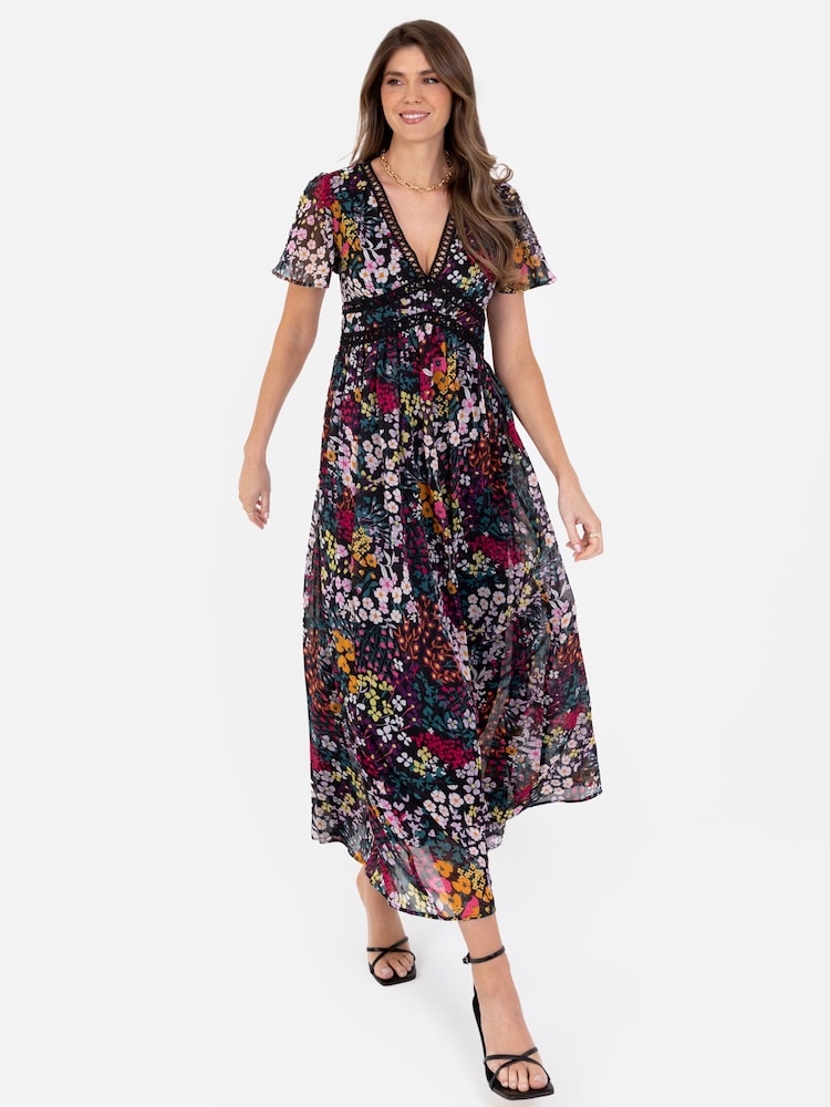 Lovedrobe V-Neck Angel Sleeve Maxi Dress With Trims - Image 1 of 5