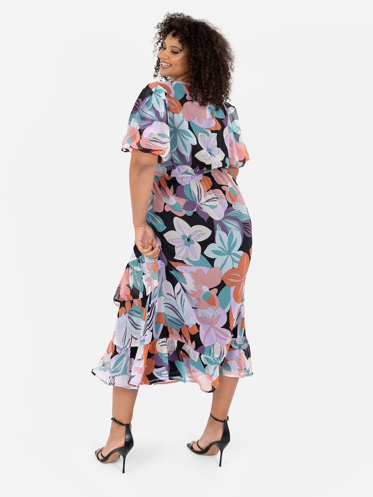 Lovedrobe Cream Faux Wrap Midaxi Dress With Ruffle Hem - Image 2 of 4 Lovedrobe Cream Faux Wrap Midaxi Dress With Ruffle Hem - Image 2 of 4