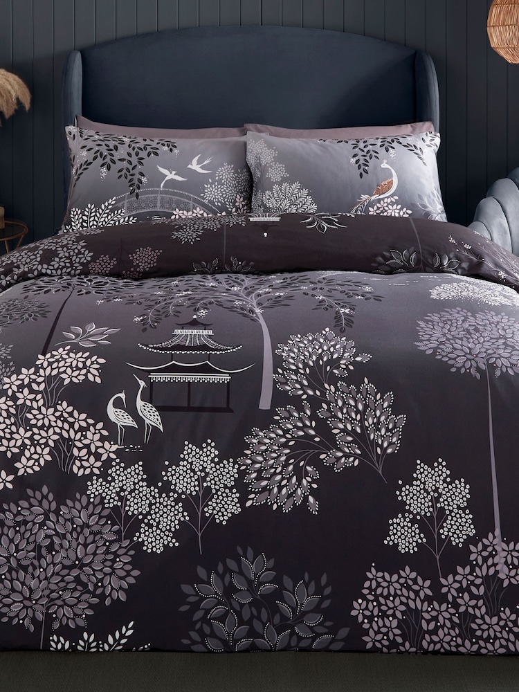 Sara Miller Blush Grey 100% Cotton Pagoda Garden Duvet Cover and Pillowcase Set - Image 2 of 9