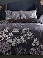 Sara Miller Blush Grey 100% Cotton Pagoda Garden Duvet Cover and Pillowcase Set - Image 3 of 9