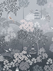 Sara Miller Blush Grey 100% Cotton Pagoda Garden Duvet Cover and Pillowcase Set - Image 7 of 9