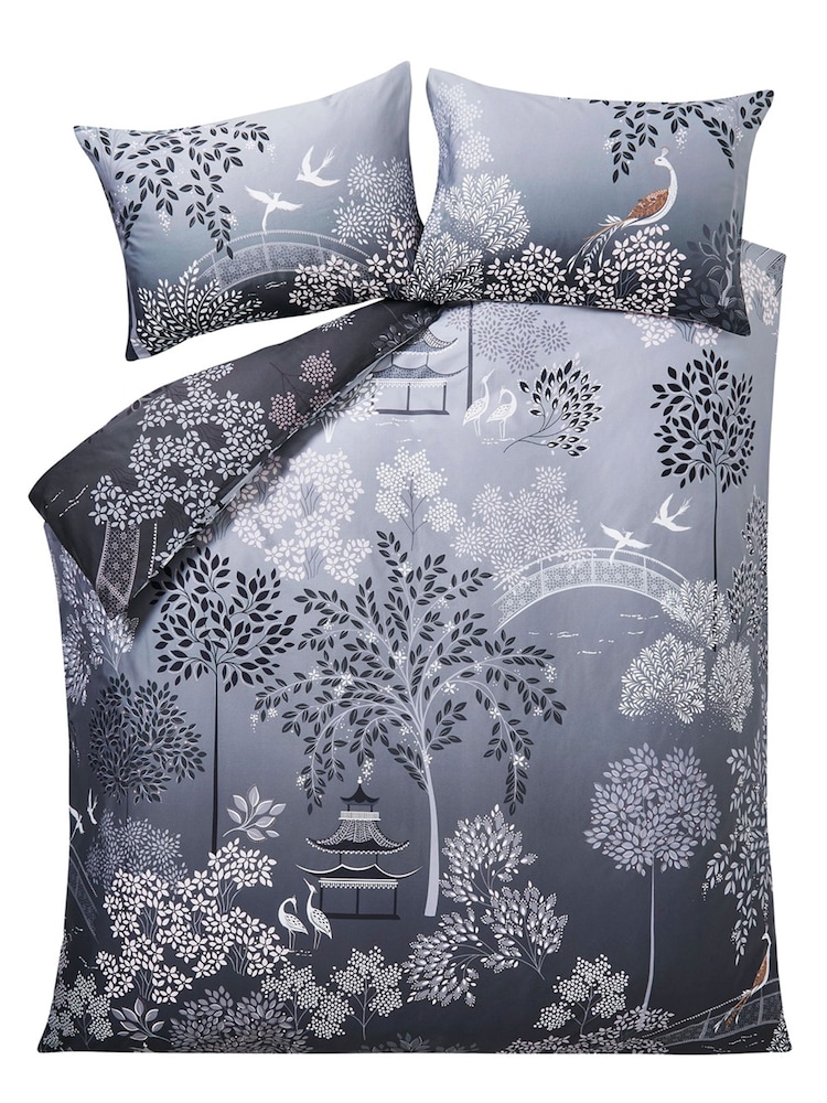 Sara Miller Blush Grey 100% Cotton Pagoda Garden Duvet Cover and Pillowcase Set - Image 9 of 9