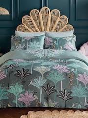 Sara Miller Dark Sage 100% Cotton Peacock Filigree Duvet Cover and Pillowcase Set - Image 2 of 6