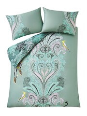 Sara Miller Dark Sage 100% Cotton Peacock Filigree Duvet Cover and Pillowcase Set - Image 5 of 6
