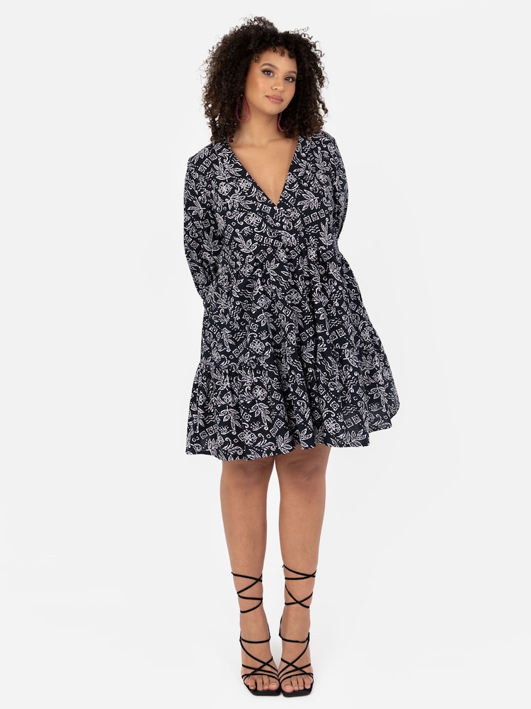 Lovedrobe Puff Sleeve Wrap Front Smock Black Dress - Image 1 of 4