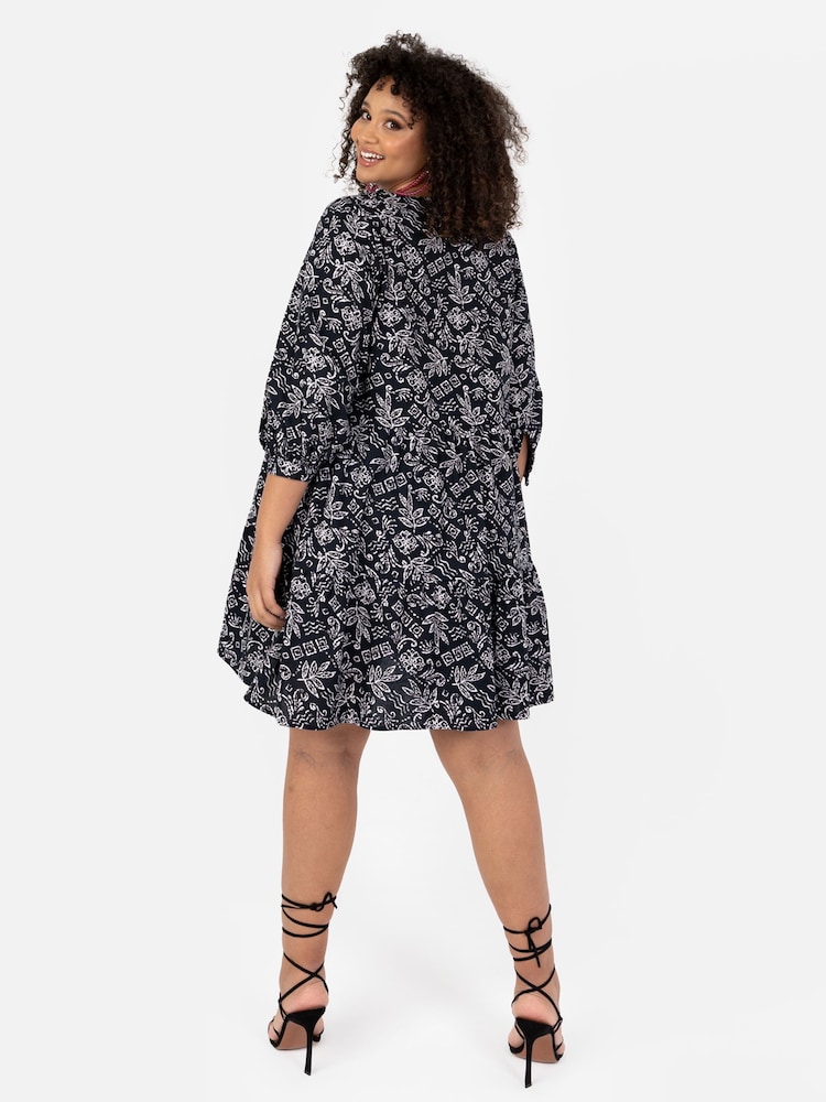 Lovedrobe Puff Sleeve Wrap Front Smock Black Dress - Image 2 of 4