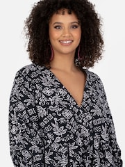 Lovedrobe Puff Sleeve Wrap Front Smock Black Dress - Image 3 of 4