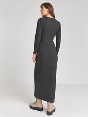 Simply Be Black Marl Cosy Rib Wrap Front Maxi Dress - Image 3 of 5