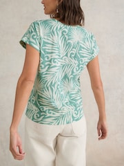 White Stuff Green Nelly Notch Neck 100% Cotton T-Shirt - Image 2 of 6