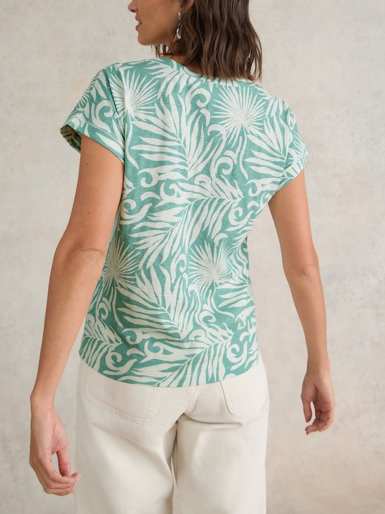 White Stuff Green Nelly Notch Neck 100% Cotton T-Shirt - Image 2 of 6