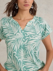 White Stuff Green Nelly Notch Neck 100% Cotton T-Shirt - Image 4 of 6