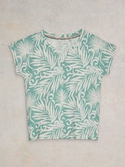 White Stuff Green Nelly Notch Neck 100% Cotton T-Shirt - Image 5 of 6