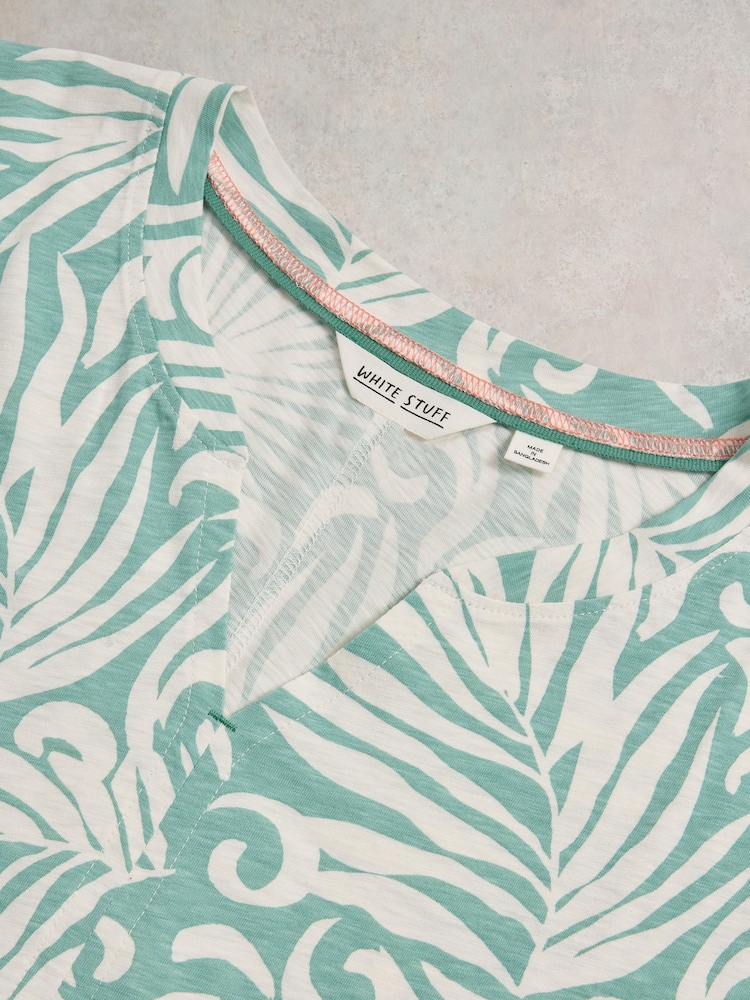 White Stuff Green Nelly Notch Neck 100% Cotton T-Shirt - Image 6 of 6