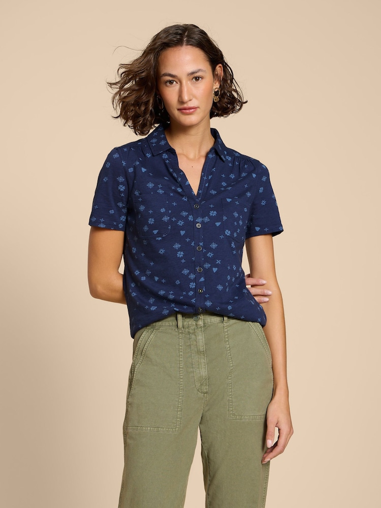 White Stuff Blue Pocket Penny 100% Cotton Jersey Shirt - Image 1 of 7