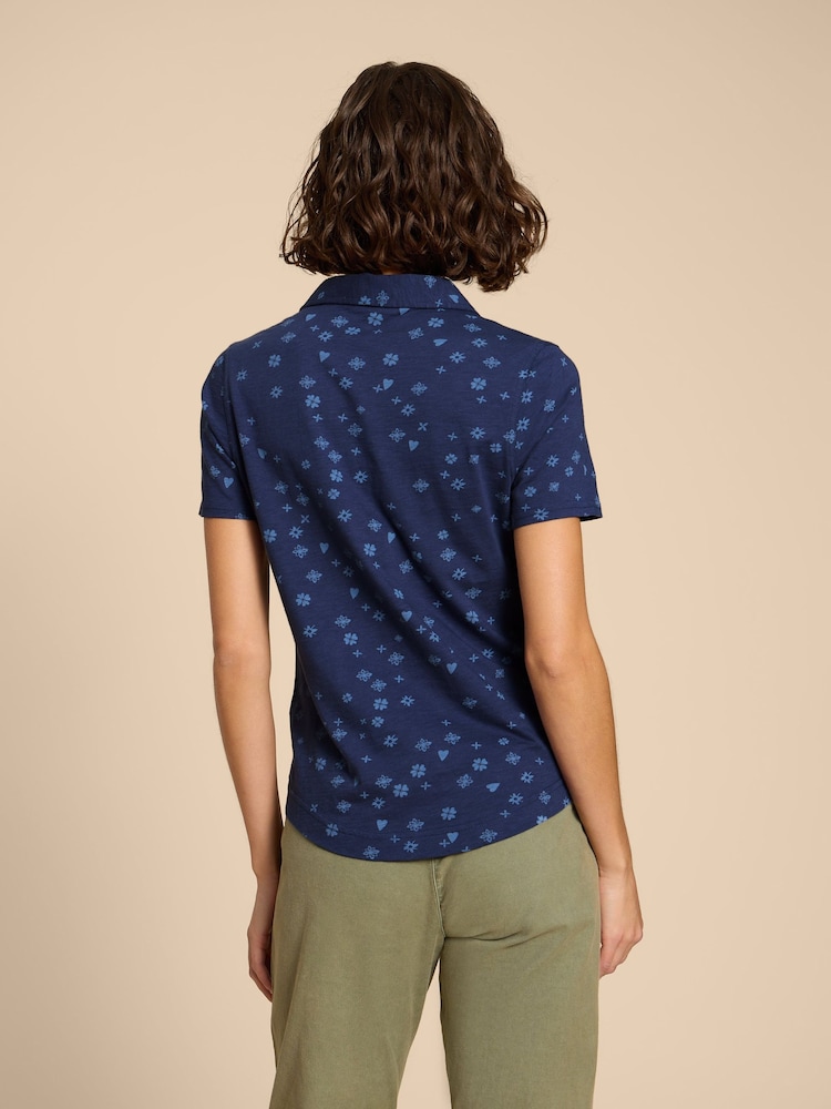 White Stuff Blue Pocket Penny 100% Cotton Jersey Shirt - Image 2 of 7