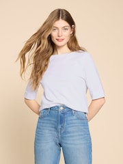 Off White - White Stuff Boat Neck Sydney 100% Cotton T-Shirt - Imagen 1 de 7