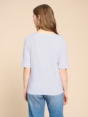 Off White - White Stuff Boat Neck Sydney 100% Cotton T-Shirt - Imagen 2 de 7