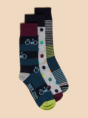 White Stuff Blue Bicycle Ankle Socks 3 Pack - Image 1 of 2