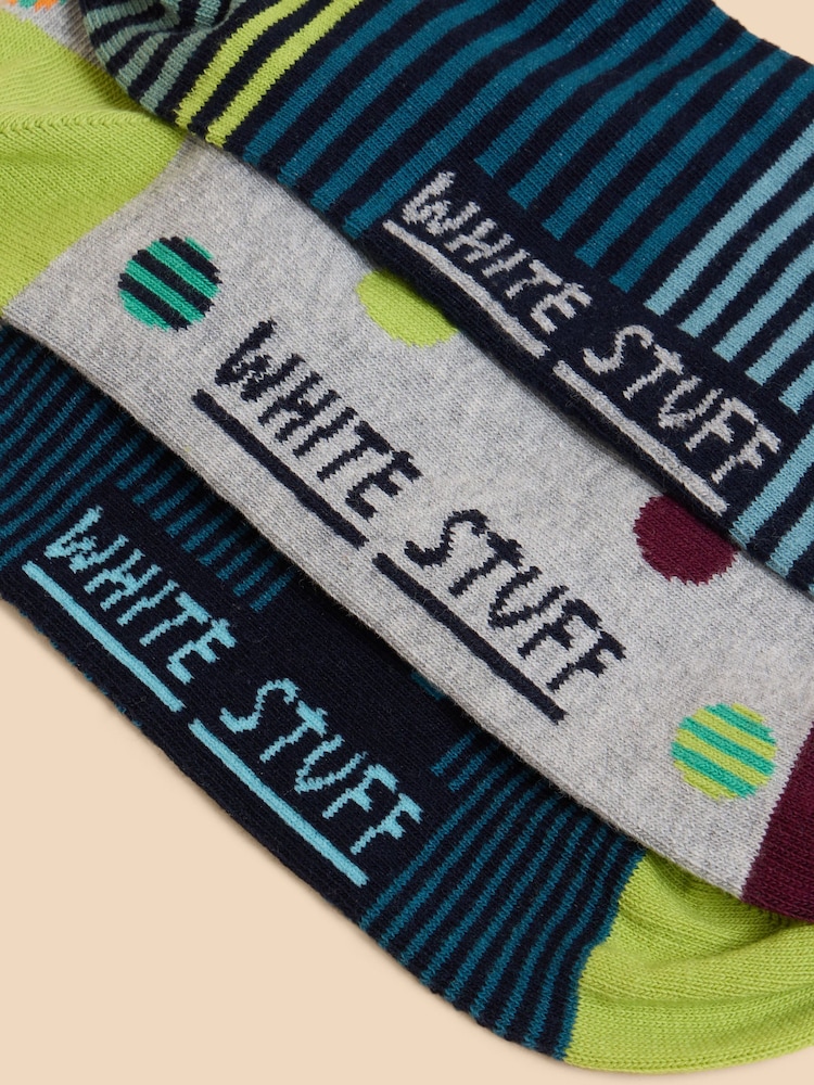 White Stuff Blue Bicycle Ankle Socks 3 Pack - Image 2 of 2 White Stuff Blue Bicycle Ankle Socks 3 Pack - Image 2 of 2