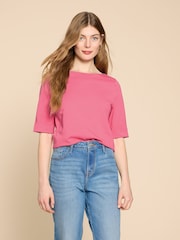 White Stuff Pink Boat Neck Sydney T-Shirt - Image 1 of 7