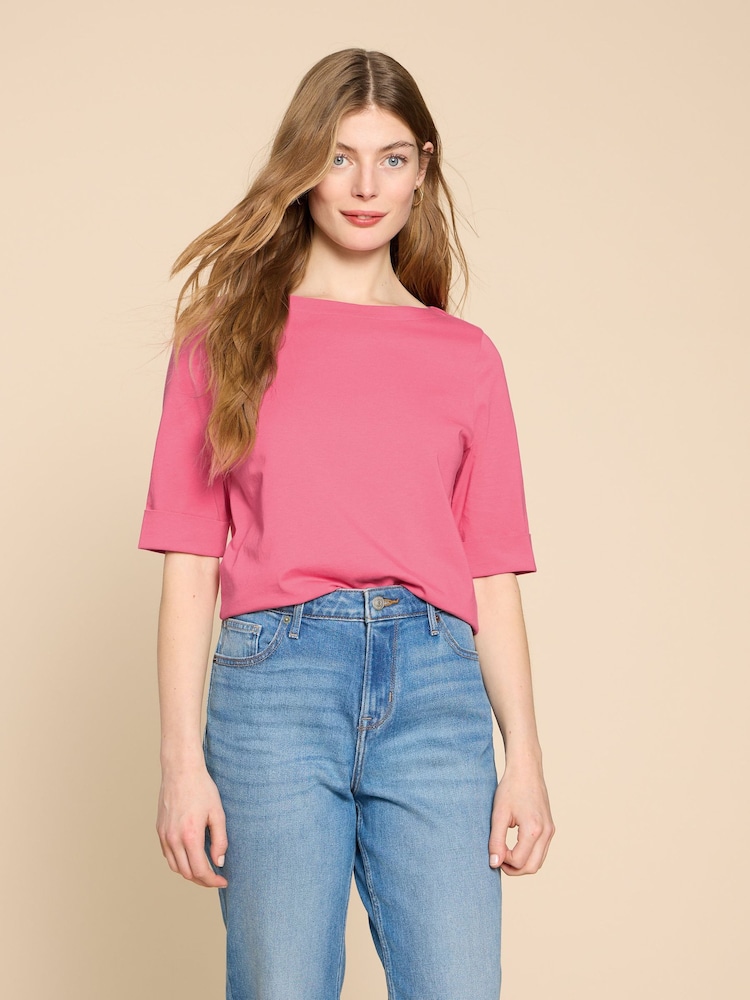White Stuff Pink Boat Neck Sydney T-Shirt - Image 1 of 7