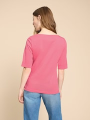 White Stuff Pink Boat Neck Sydney T-Shirt - Image 2 of 7