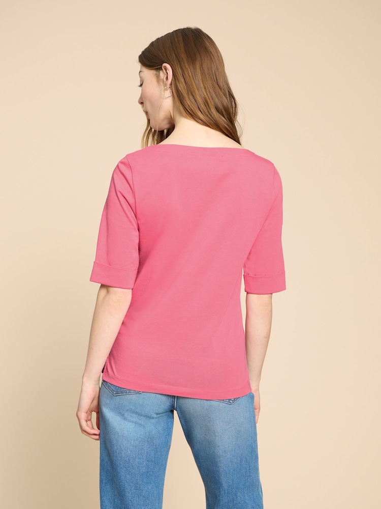 White Stuff Pink Boat Neck Sydney T-Shirt - Image 2 of 7
